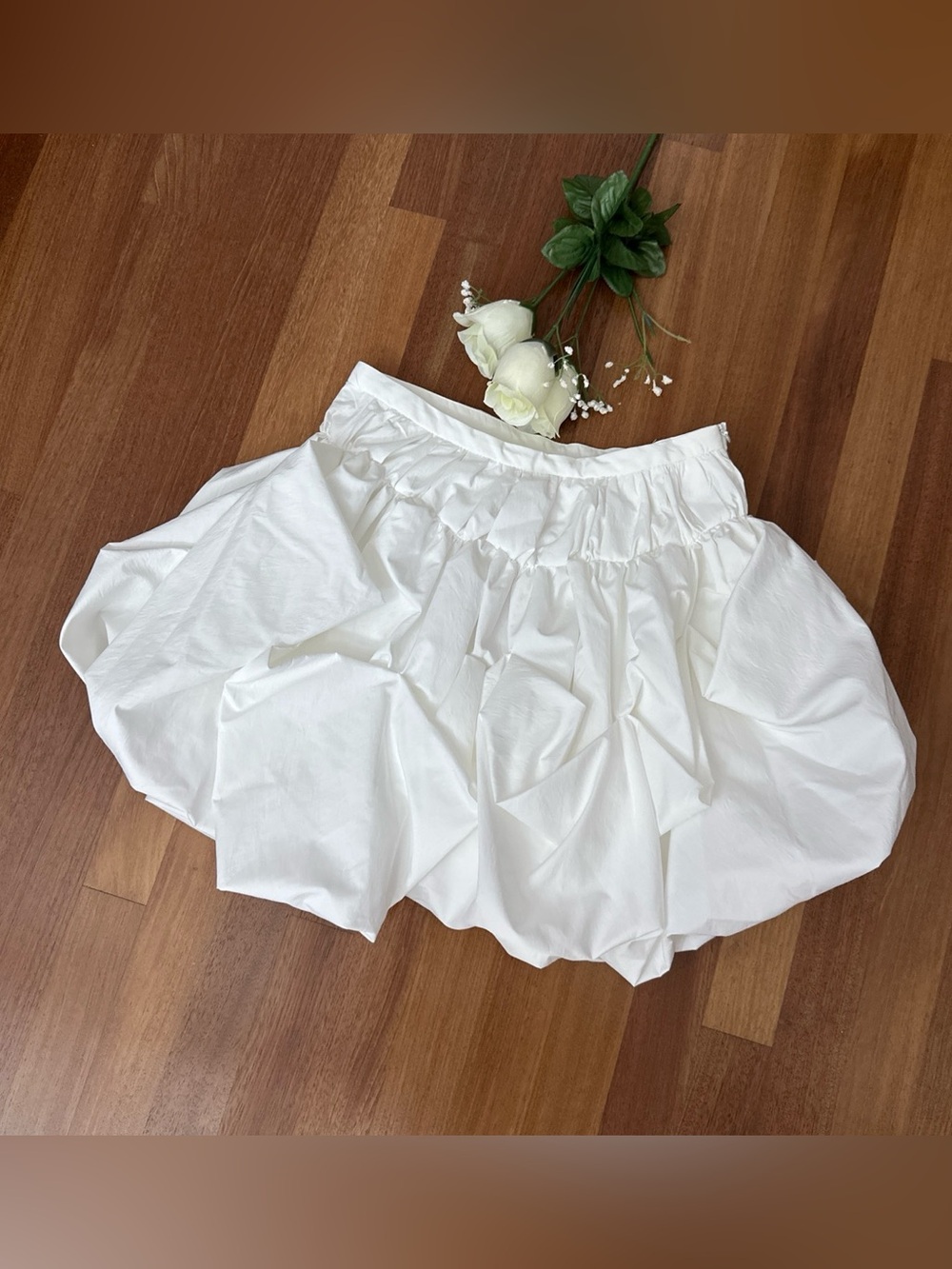 Zara White Gathered Balloon Midi Skirt